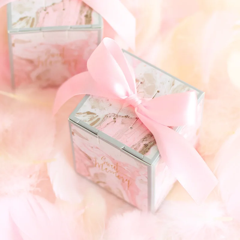 Розовый мрамор подарок коробка сладостей сумки с лентой бумажная упаковочная