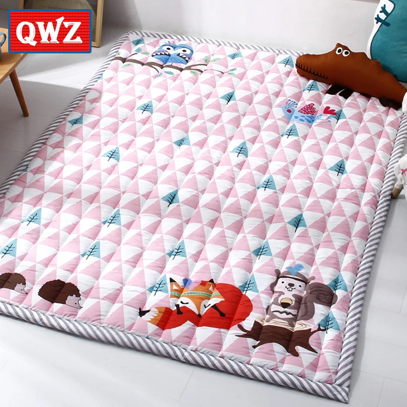 

QWZ 140X195CM Baby Play Mats 2.5CM Thickening Cartoon Animal Fox Elephant Blanket Children Game Carpet Machine Washable Rugs
