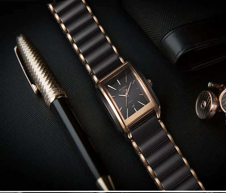 OUPAI мужские Топ люксовый бренд повседневные из нержавеющей стали прямоугольные Классические черные керамические мужские спортивные водонепроницаемые квадратные кварцевые часы
