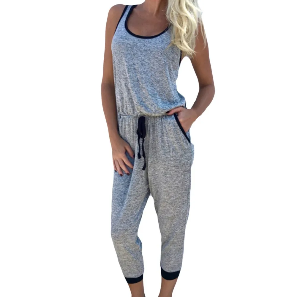 

Women Short Sleeve Strappy Sport soft and comfortable Playsuits Solid Bandage Belt Romper Jumpsuit L50/0203