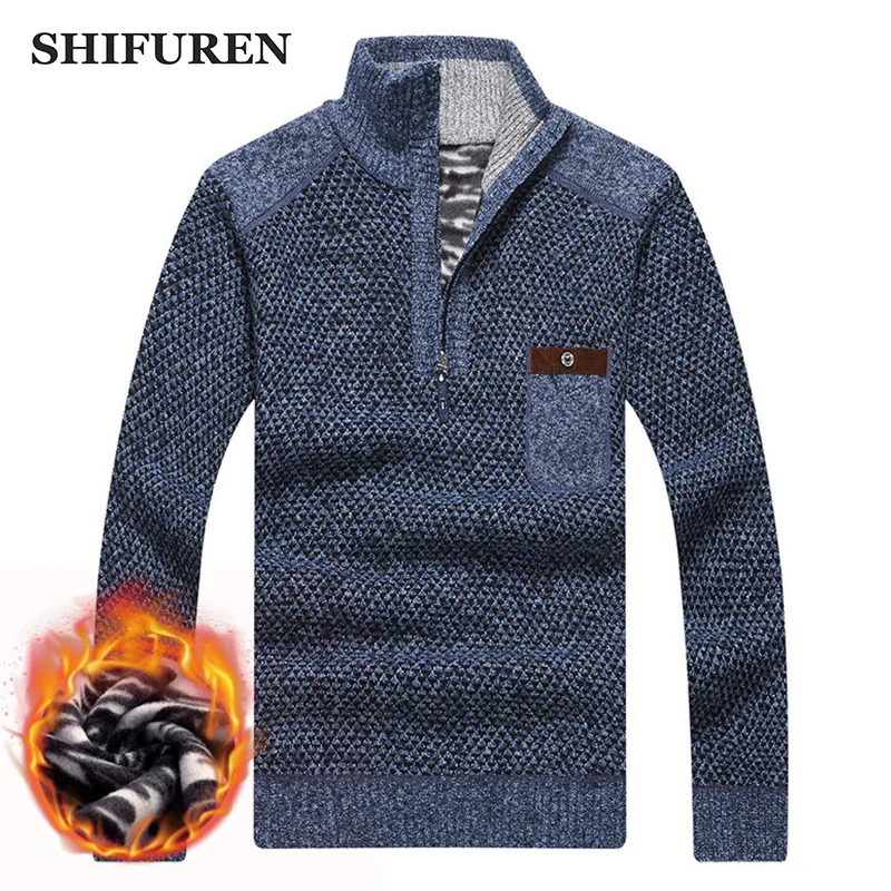 Зимние теплые толстые бархатные свитера SHIFUREN мужские пуловеры джемперы на