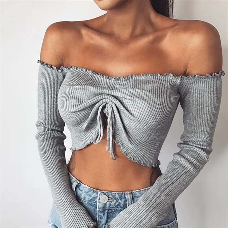 fashion folds autumn sexy strapless crop tops-4
