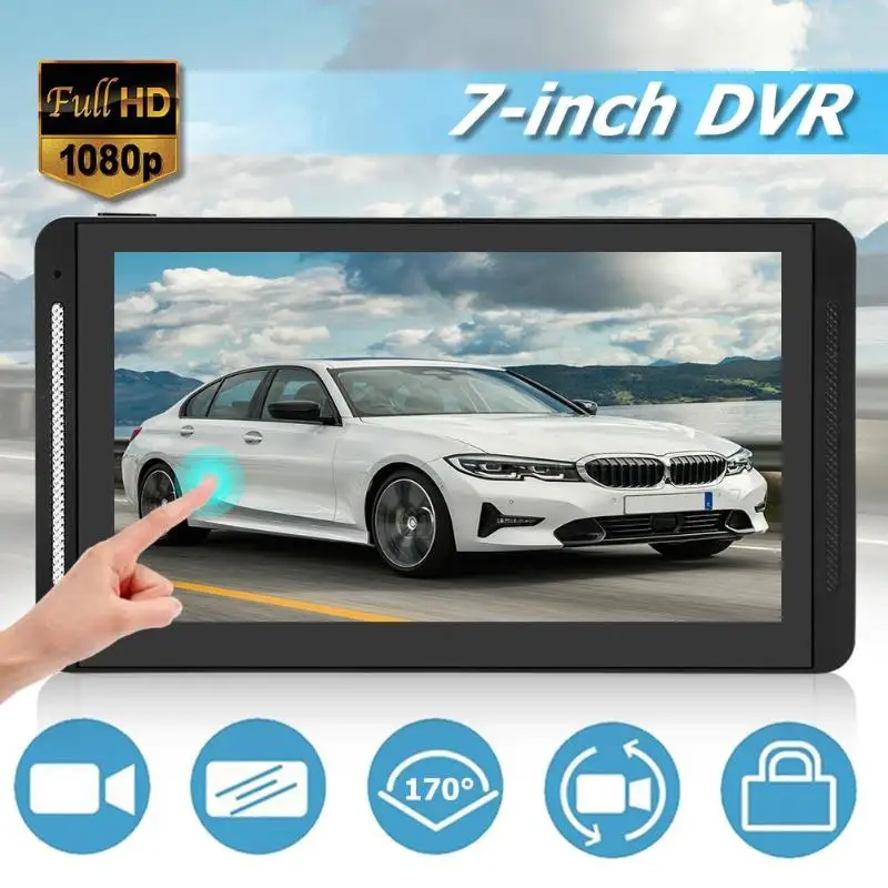 12V/24V Auto Car Universal DVR 7 inch Car Truck Bus Touch Screen Dashcam Car Camera Full 1080p Dual Lens Dash Cam Driving Mirror