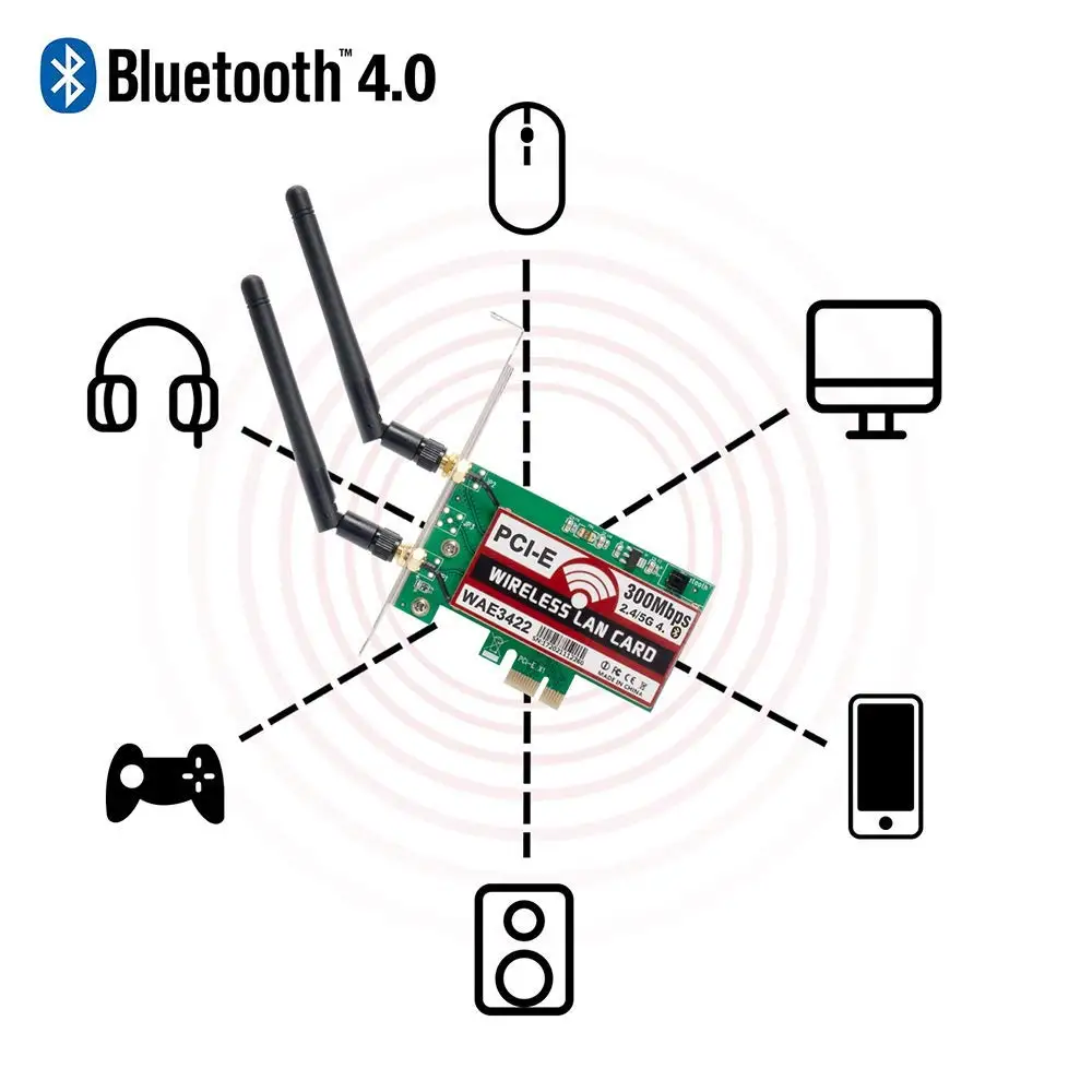 Двухдиапазонный 2,4 ГГц/5 ГГц PCIe 300 Мбит/с беспроводная сетевая карта WLAN WiFi адаптер с Bluetooth 4,0 для настольного ПК поддерживает Win 10