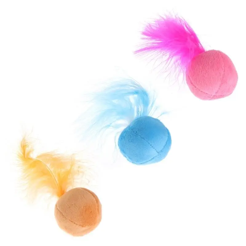 5cm/1.97inch Soft Feather Pet Ball Toys Sound Interactive Kitten Cat