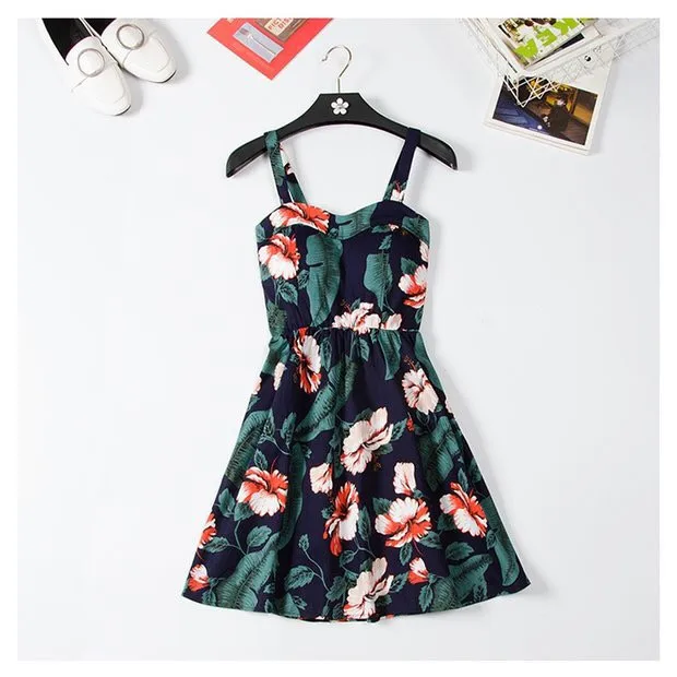 

Floral Dress Leaf Floral Print Random Box Pleat Cami Dress Boho Vintage Dress Beach Sundress Floral Sleeveless Spaghetti Strap
