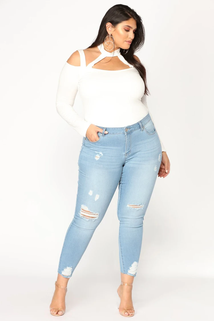 Джинсы Для женщин Высокая Талия тощий карандаш Синий джинсовые штаны Рваные джинсы для Для женщин модные джинсы Mujer 2018 7XL плюс Размеры