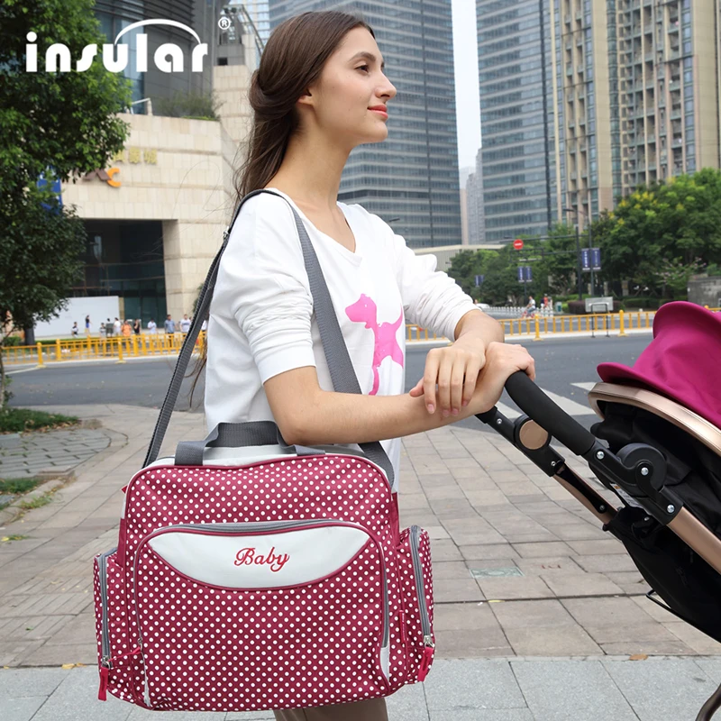 

Dot Pattern Diaper Bag for Mother Large Capacity Waterproof Shoulder Nappy Bag with Pad Brand Fashion Brief Stroller Bags