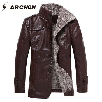 

S.ARCHON Winter Thermal Thicken PU Leather Jackets Men Casual Stand Collar Wool Liner Faux Leather Jacket Coat Warm Jackets 4XL