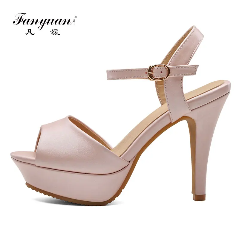 

Fanyuan Women Sandals Summer Shoes Simple Design Ladies Platform Sandals Buckle Female's High Heels Peep Toe Sandalia Feminina