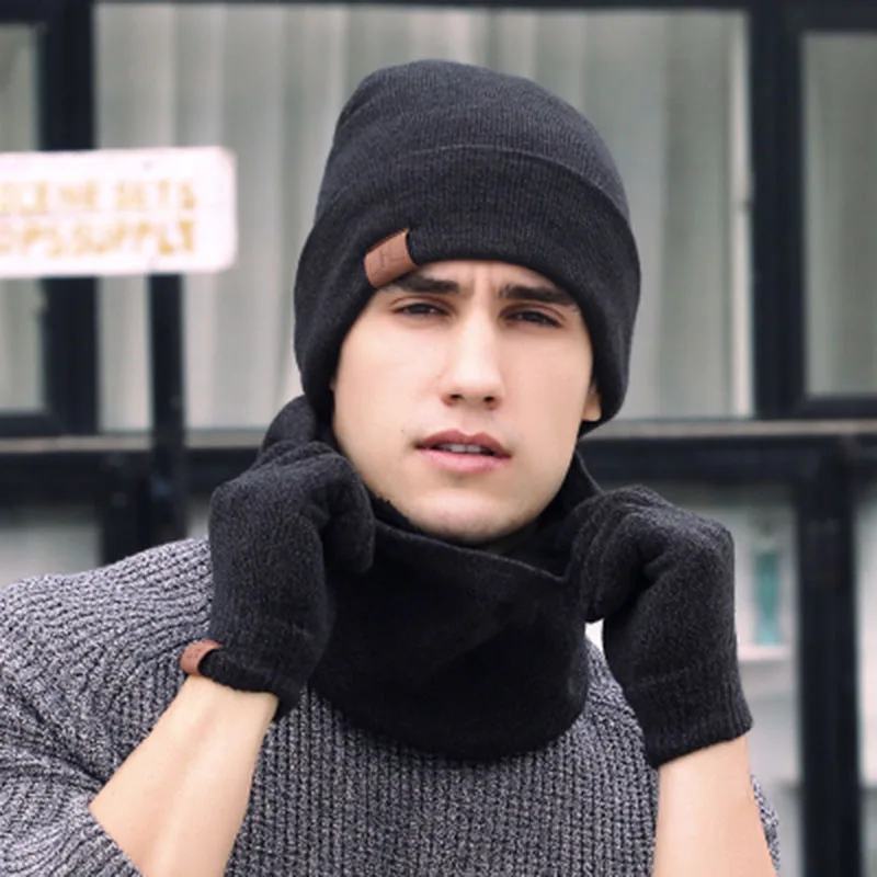 3 шт./компл. зимняя шапка, шарф, перчатки для мужчин и женщин, уличная Толстая теплая вязаная шапка, шарфы, перчатки - Цвет: dark gray set