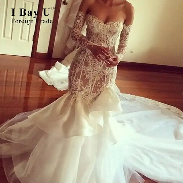 Applique Corset Long Train Wedding Dresses Victorian Gothic