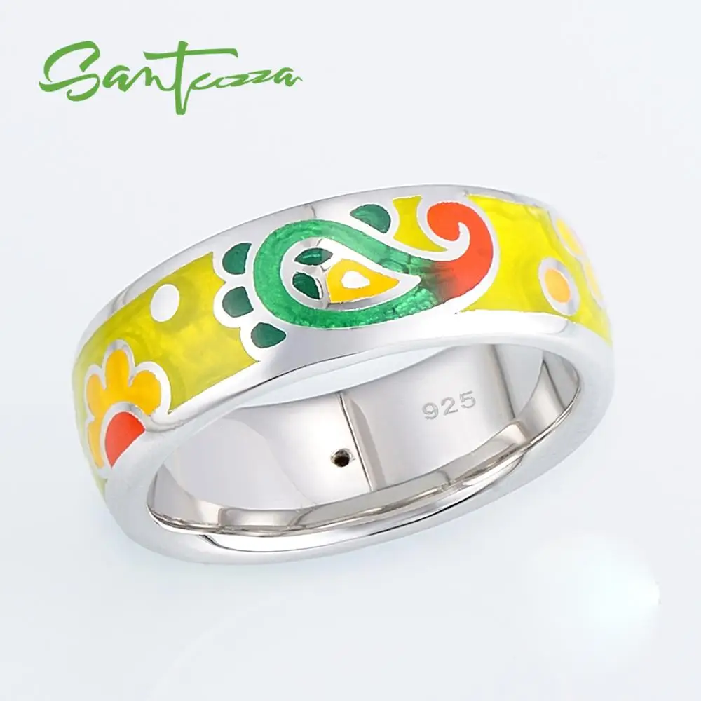 

SANTUZZA Silver Rings for Women HANDMADE Colorful Enamel Ring Pure 925 Sterling Silver Female Ring Party Fashion Jewelry