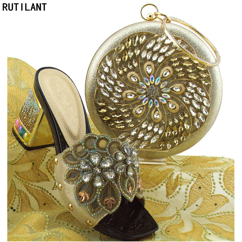 

Latest Italian Shoe and Bag Set for Party In Women Sandalias Rasteiras Femininas 2018 African Women Wedding Shoes and Bag Set