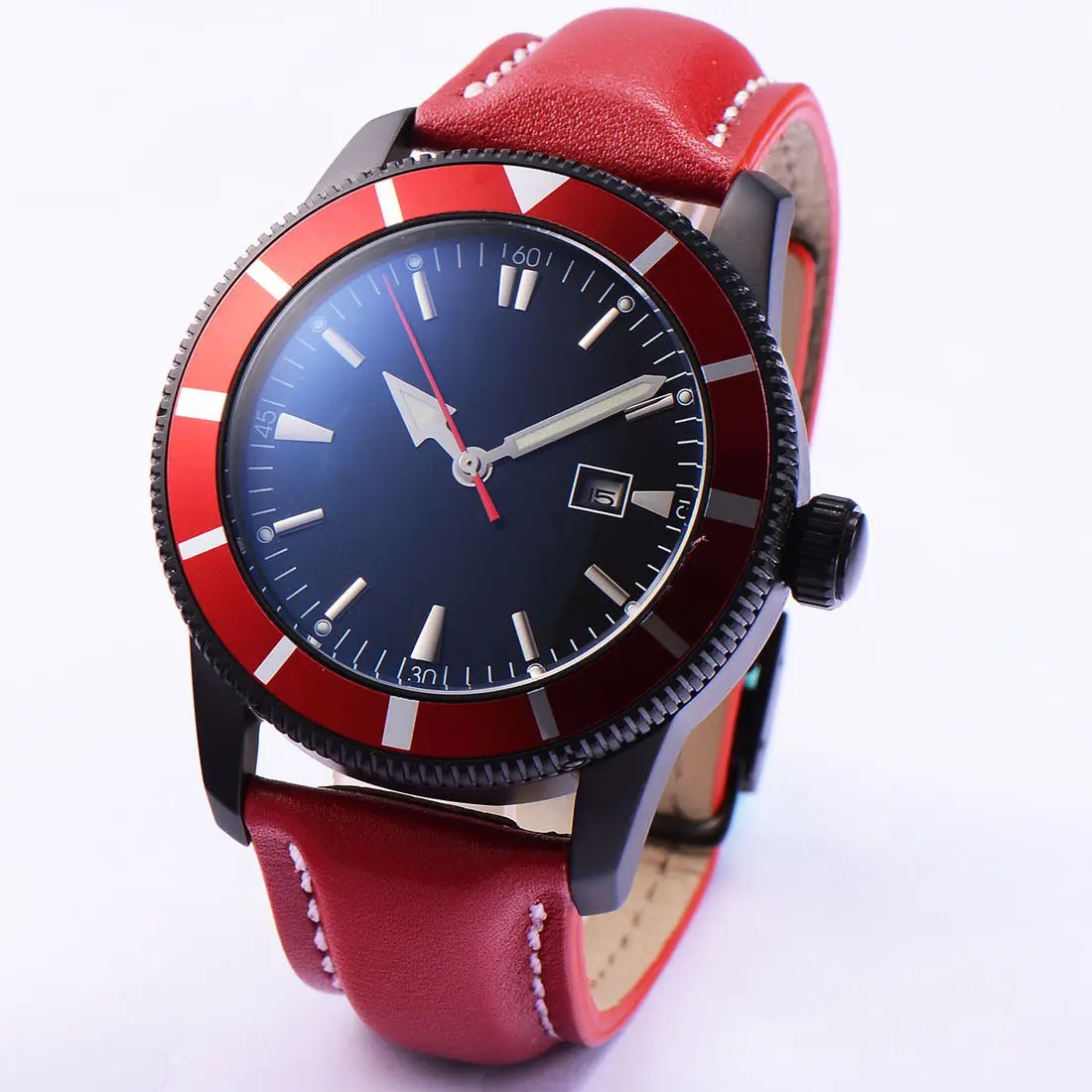 46mm Black PVD Stainless Steel Case Men's Mechanical wristwatches green