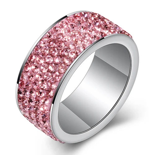 Высокое качество CZ кристалл проложить 316L нержавеющая сталь женские свадебные кольца ювелирные изделия - Цвет основного камня: Розовый