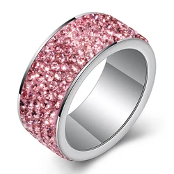Elegant Women's 316L Stainless Steel Wedding Ring with CZ Crystal Pave - 8 (Pink)