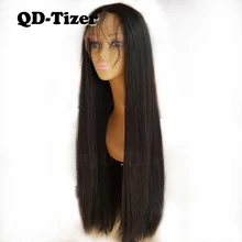 Длинные прямые волосы яки, черный цвет, синтетические волосы на кружеве, парики без клея, мягкий 180 плотность, парик на кружеве, яки волосы для женщин