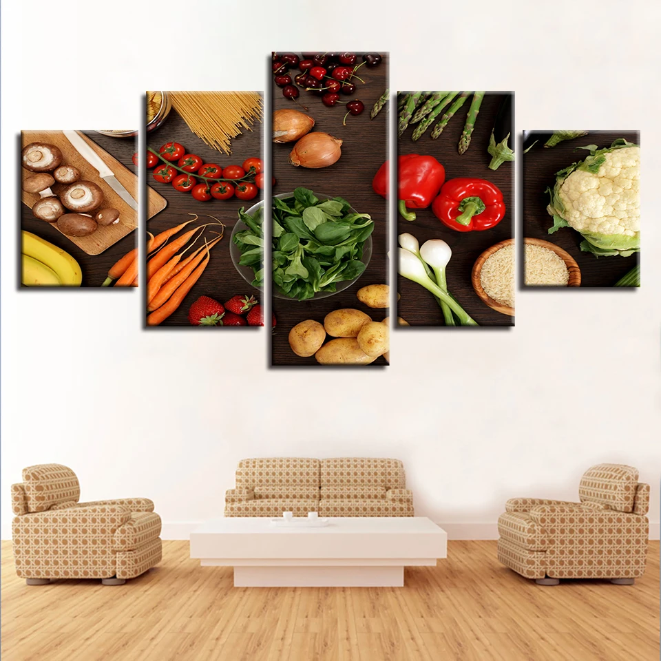 Kitchen-Decor-Wall-Art-Frame-5-Pieces-Vegetable-Mushroom-Chili-Potato-Carrot-Food-Paintings-HD-Printing