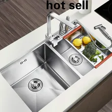 Домашняя маленькая кухонная ручная раковина двойной паз мыть овощи 304 нержавеющая сталь Горячая 71x42/78x43 см