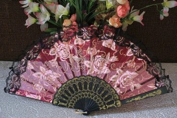 

Free shipping 84pcs/lot Spanish style rose flower design plastic frame organza lace fan wedding gift favor
