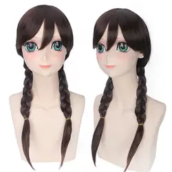 Сузухара Izumiko молодая девушка темно коричневый двойной длинный коса синтетический косплэй аниме см 60 см парик волос + кепки