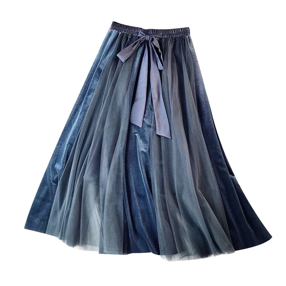 dark blue Новая популярная осенне-зимняя женская юбка бархатная Высокая талия газовая Асимметричная юбка YAA99 - Цвет: dark blue