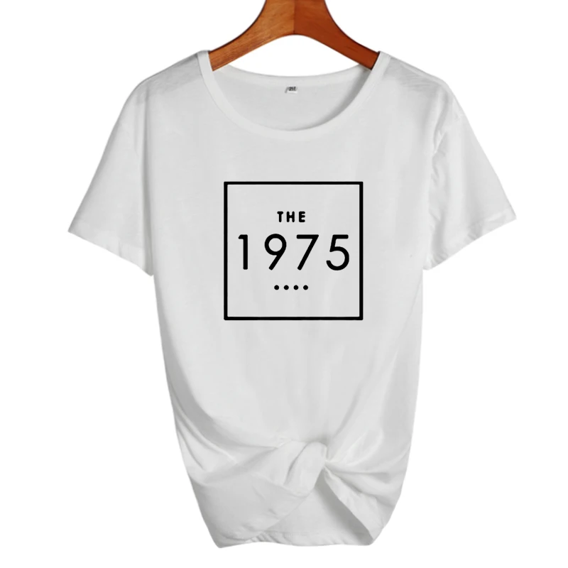 1975 Винтаж Harajuku футболка черная, белая хлопковая Футболка Femme летние топы, хлопковая футболка с короткими рукавами женская одежда