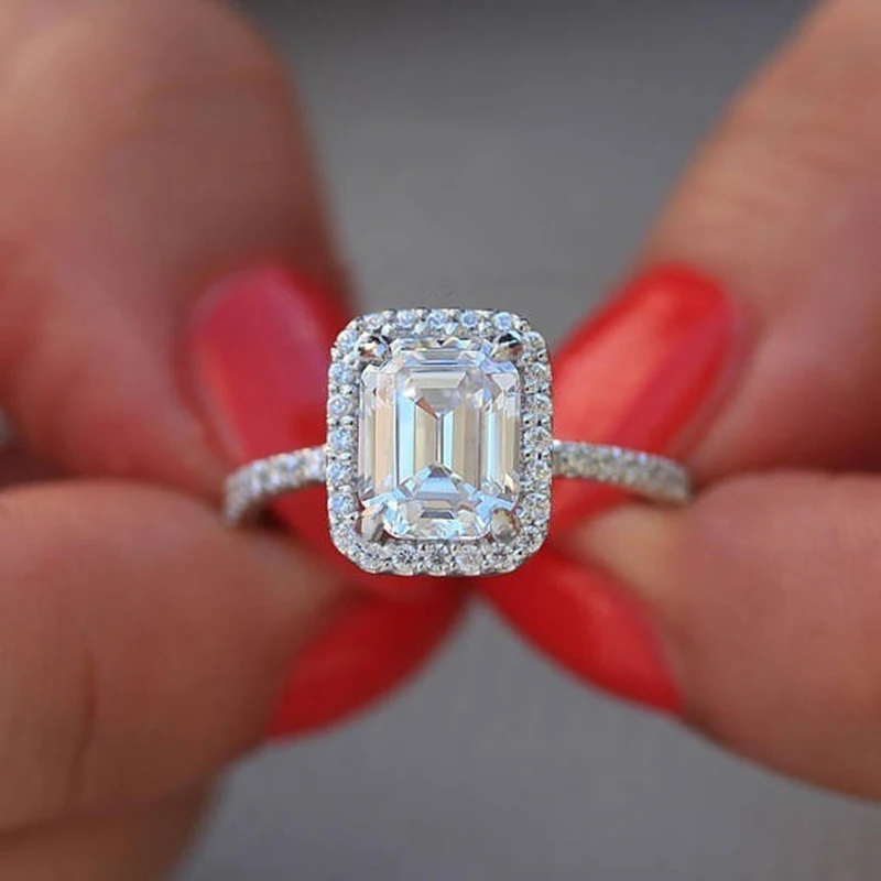 Utimtree роскошное кольцо 3,5 карат с большой квадратной огранкой AAA Циркон с микро проложили CZ обручальные кольца для невест 925 пробы серебряные ювелирные изделия