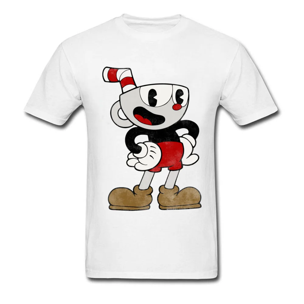 Cuphead Pose Cotton Fabric Tops & Tees for Men Hip hop T-Shirt Party Fashionable O-Neck Tops T Shirt Short Sleeve Cuphead Pose white