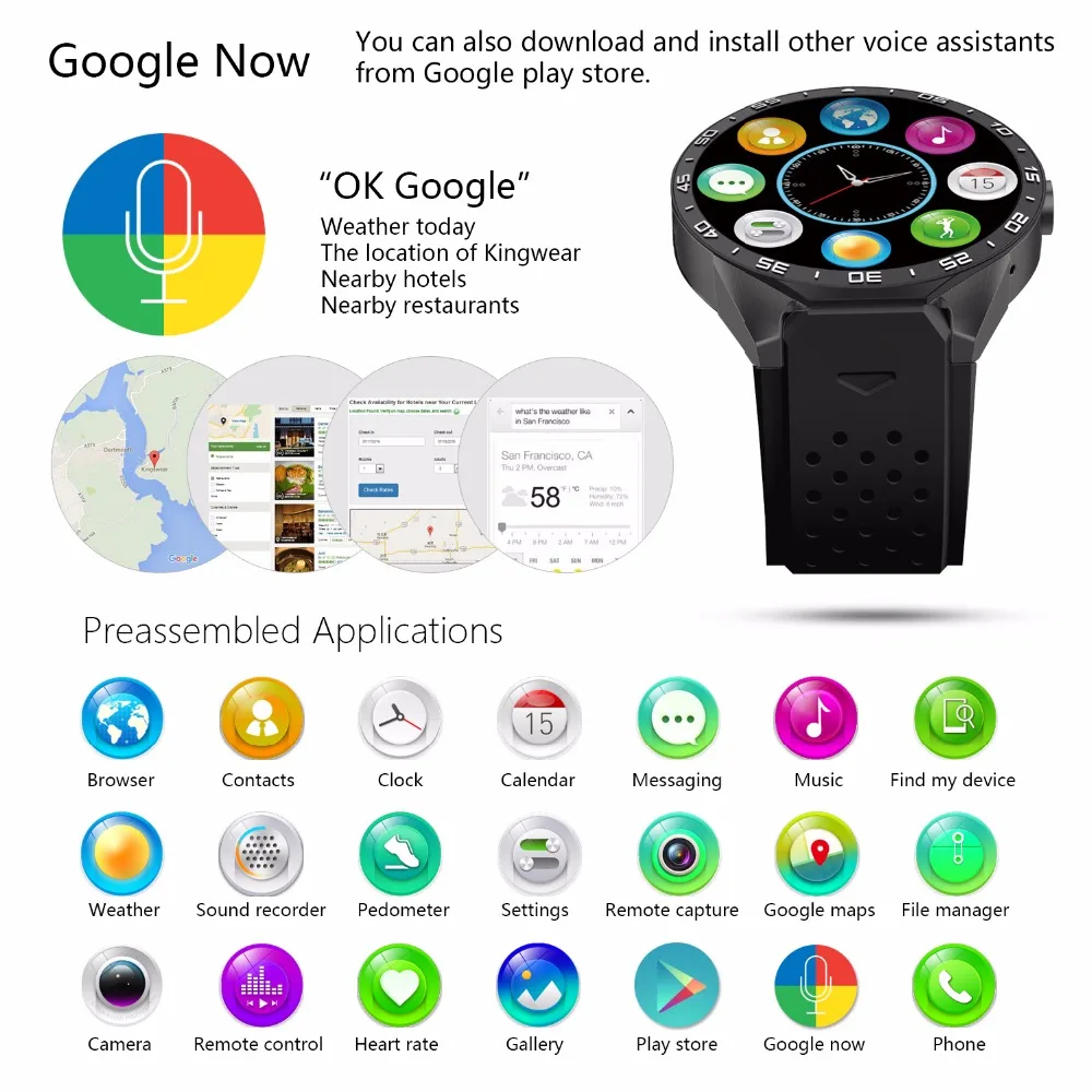  Smartwatch Phone 3G kw88 Android 5.1 Smart Watch 512MB + 4GB Bluetooth 4.0 WIFI Wristwatch Support 