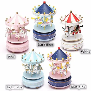 

Bless Animated Classic 4 Horse Go Round Musical Carousels Box Classic Christmas Kid Children Birthday Gift