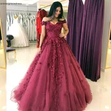 Бордовые платья Quinceanera с открытыми плечами Тюль Аппликации сладкий 16 для детского выпускного вечера для девочек праздничное платье платья большого размера индивидуальный заказ