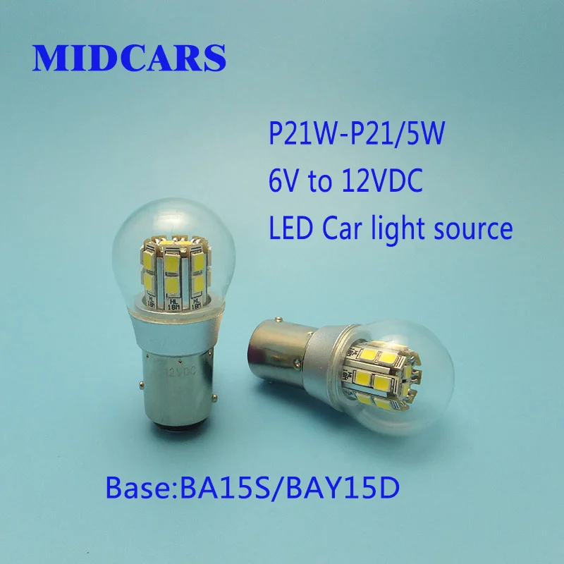 MIDCARS Hot-sale 1157 Dual-intensity 6V LED Bulb, BAY15d P21/5W SMD LEDs ship Indicator Light, Rear 6V to 12VDC