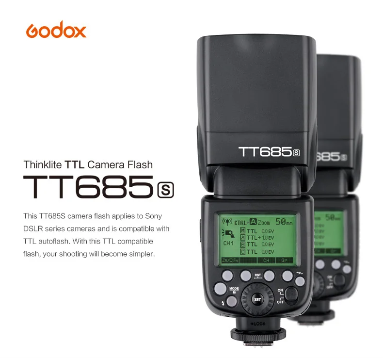 Беспроводная вспышка Godox TT685S 2,4G HSS 1/8000s i-ttl GN60 для sony A77II A7RII III A7R A58 A9 A99 A6300 A6500