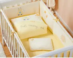 Акция! 7 шт. вышивка кроватки детской комнаты для маленьких Спальня Комплект ясельный Постельные принадлежности, включают (2 бампер + одеяло