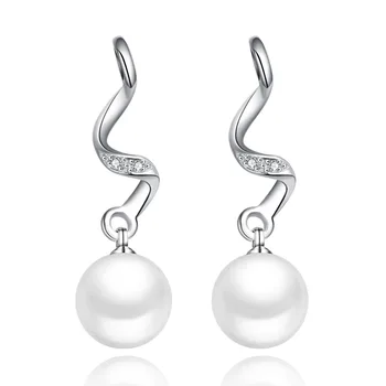 

100% 925 sterling silver rhinestone Shambhala imitation pearl ladies`stud earrings jewelry Anti allergy women birthday gift