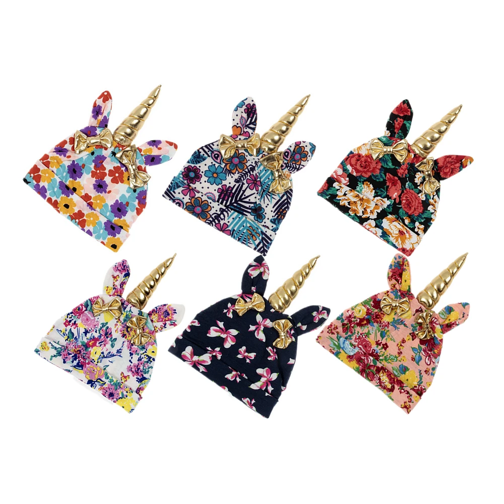 

Nishine 1PCS Bohemian Newborn Bow Unicorn Hat Cotton Blend Flower Kids Cap Beanie Handmade Hat Hair Accessories Christmas Gift