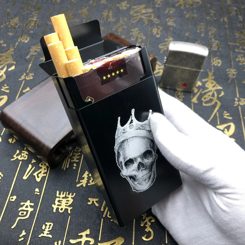 

Creative Skull Skeleton Printed Cigarette Case Aluminum Alloy Metal Storage Box Holder Carrier Container For 20 Cigarettes