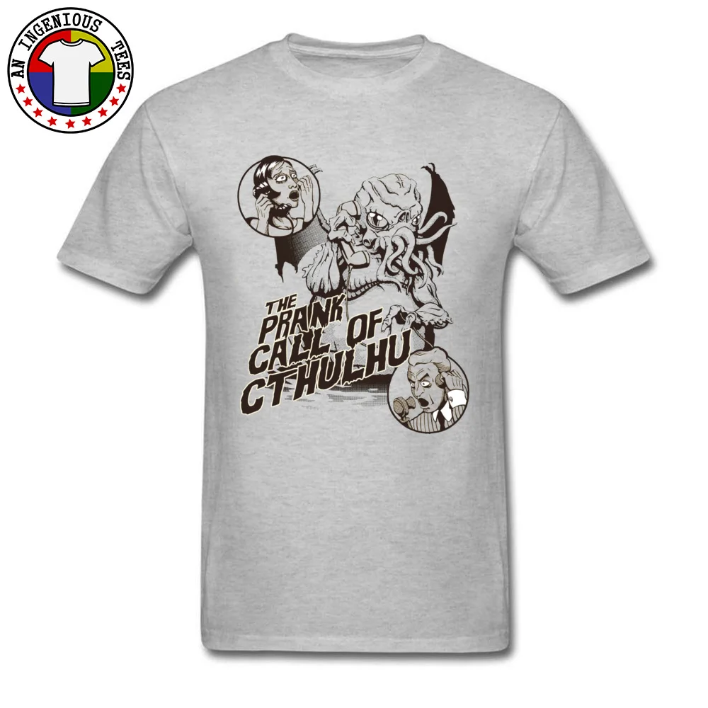 On Sale Men T Shirts Round Collar Short Sleeve 100% Cotton Custom Tops Shirts Summer Sweatshirts Wholesale The Prank Call of Cthulhu -3365 grey