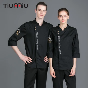 

Long Sleeve Chef Uniform Chinese Cooking Master Embroidery Catering Cooking Clothes Work Uniform Waiter Coat BarberShop Overalls