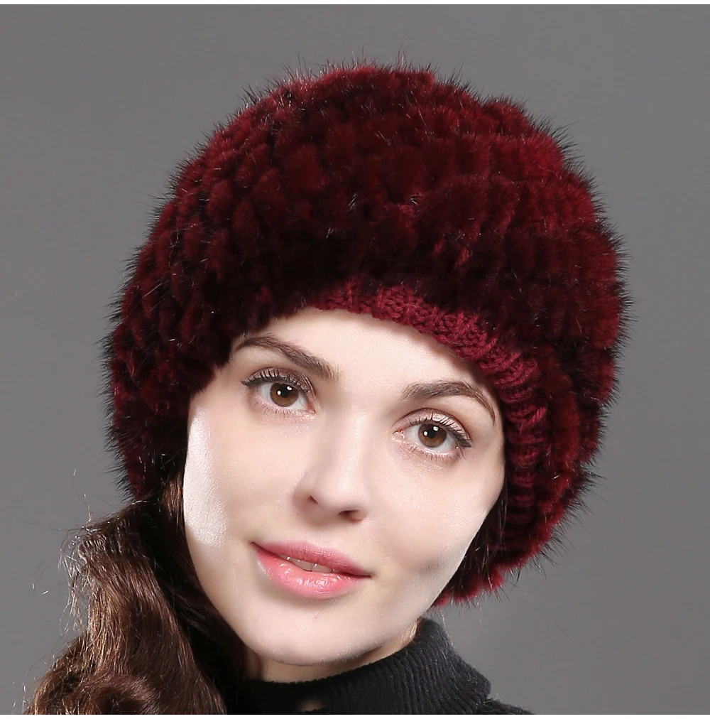 2019 новые зимние Для женщин реальные шапочки с мехом норки вязаная шапка ручной работы натуральным норковая шапка s Хорошие эластичные