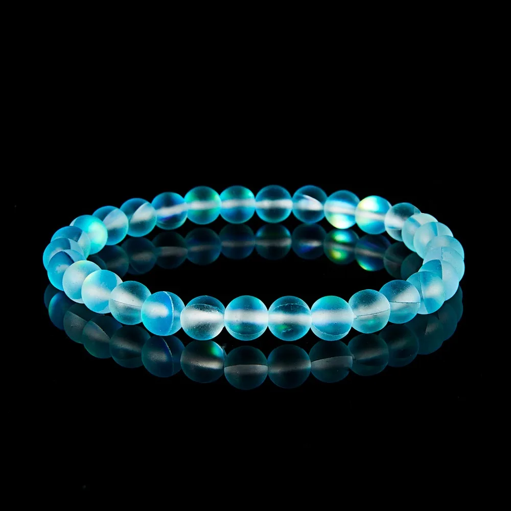 6 мм темно-синий красочный матовый Блестящий натуральный камень стеклянный лунный камень браслет прозрачный яркий женский растягивающийся браслет из бисера