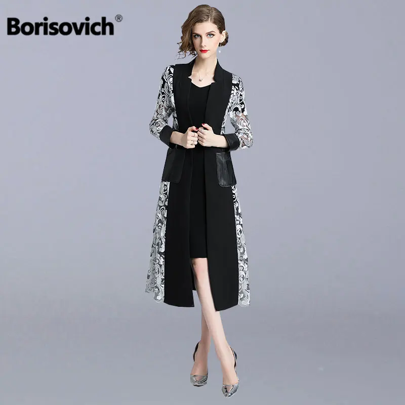 Женский Длинный Тренч Borisovich Осенний в английском стиле с двойным карманом