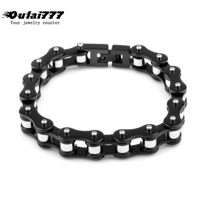 Oulai777 Нержавеющая сталь Черный велосипедный мужской браслет цепочка Мужские аксессуары Мужской панк женский большой браслет цепочка на руку