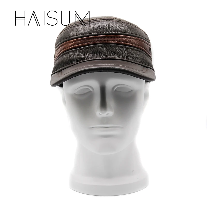 Gorras, зимние военные шапки Haisum, натуральная кожа, Мужская Военная кепка, шапка, лучшее качество, папа, Воловья кожа, для взрослых, одноцветная, регулируемая, Cs36