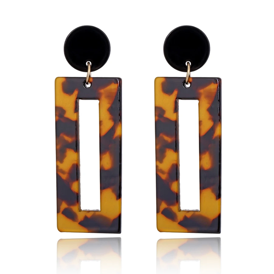 XIYANIKE New Fashion Tortoise Color Leopard Print Acrylic Acetic Acid Sheet Geometric Circle Square Long Drop Earrings for Women