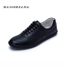 Nuevos 2017 zapatos para hombre de cuero Genuino Con Cordones de Punta Redonda zapatos Casuales para hombres de piel de Oveja de Primavera/Otoño de Envío gratis BASSIRIANA