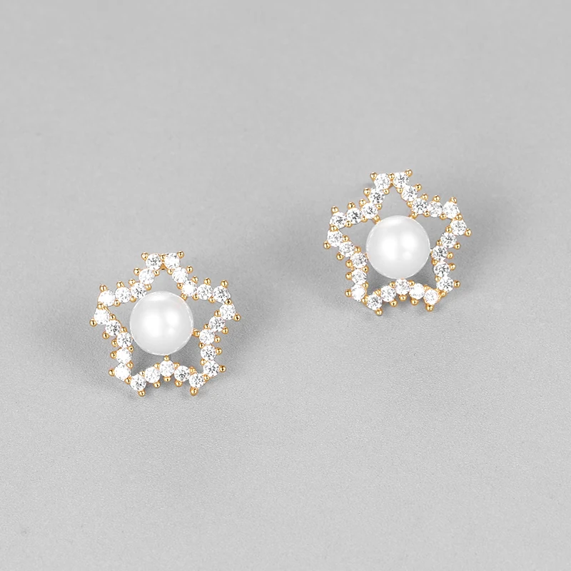 

WEIMANJINGDIAN Star and Shell Pearl Stud Earrings for Women in Silver or Gold Colors Plated