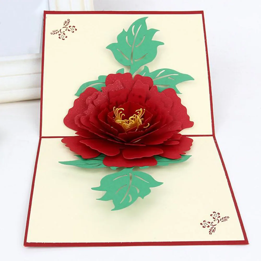 

1pc Hollow Peony Flower Greeting Card Birthday Festival Surprise Gift Decorating Greet Card Pop Up Paper Postcard Festival Gift